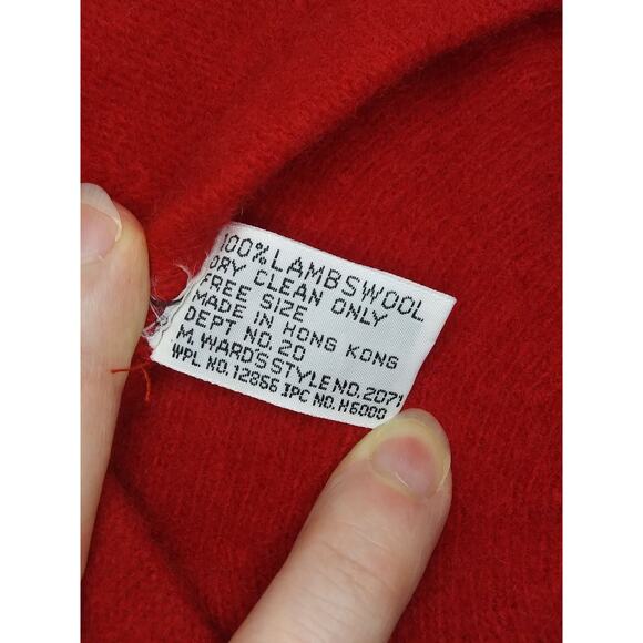 Vintage Montgomery Ward 100% Lambswool Classic Red Beret Wool Winter Hat Cap - Picture 4 of 7